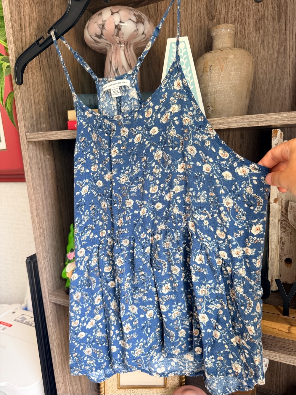 American Eagle Outfitters Blue Floral Spaghetti Strap Tank